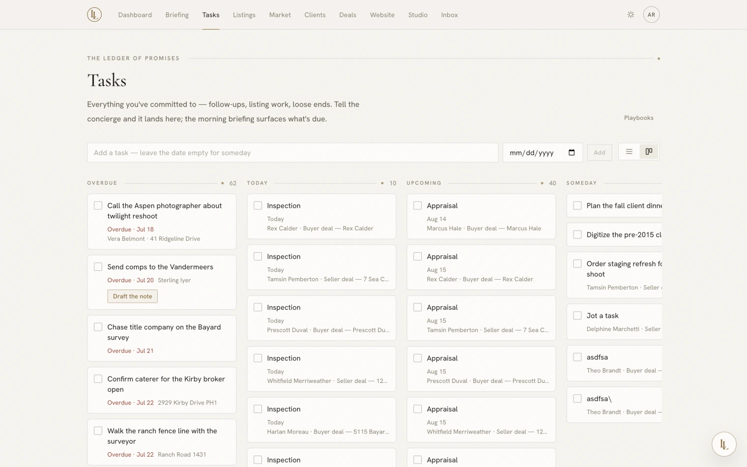 The same tasks as a board of columns